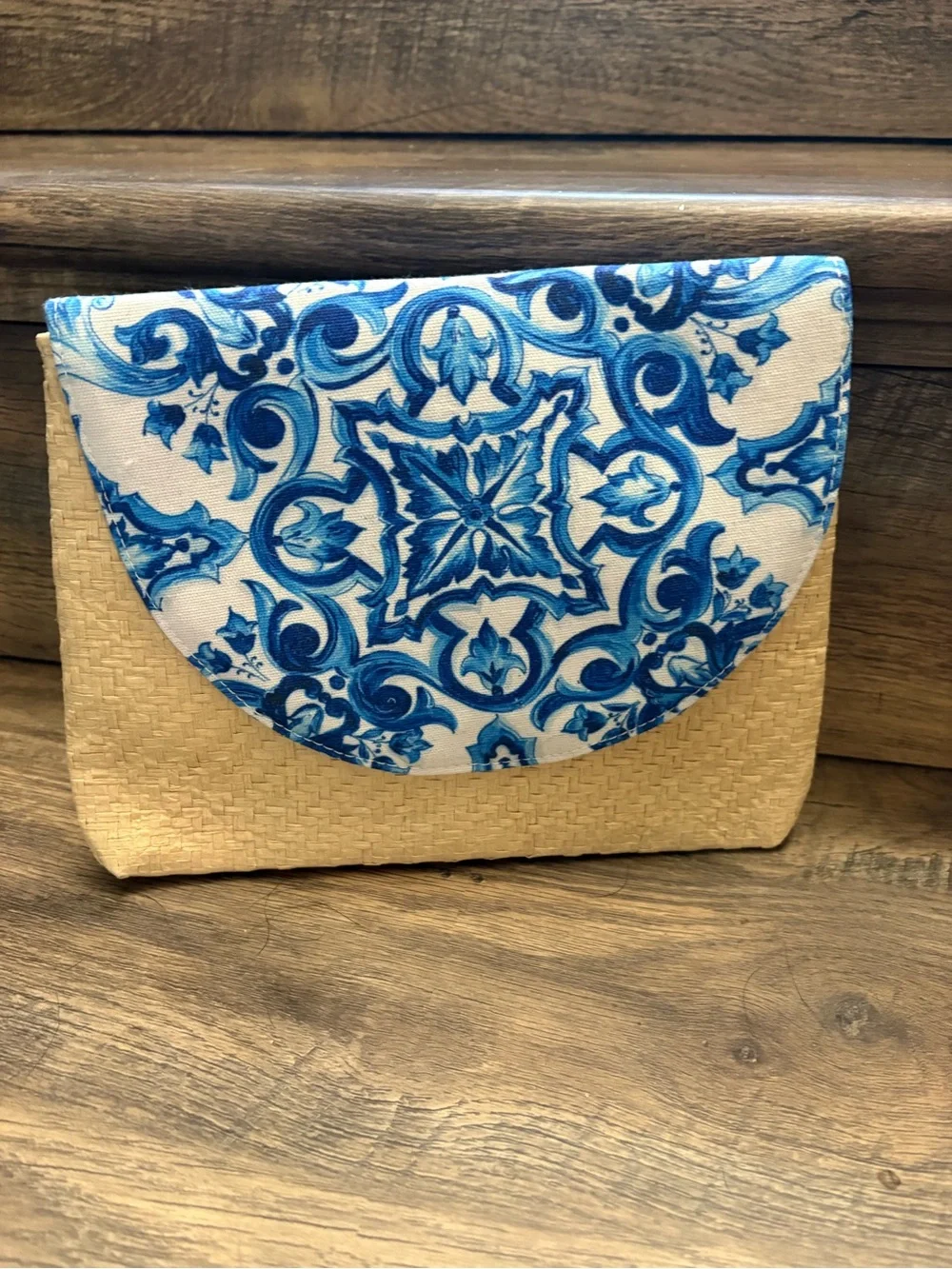 Dolce & Gabbana Blue and Natural Straw Clutch NWOT